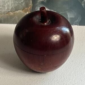 Wood Apple Shaped Trinket Carved Display Box Home Decor 3.5"